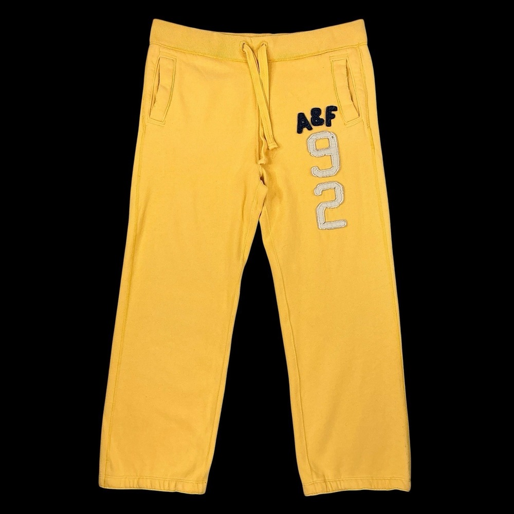 Abercrombie Fitch Pants Large Yellow Logo Sweatpants Jogger Straight Leg Y2K